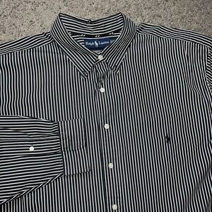 Ralph Lauren Shirt Mens 2XLT Black White Stripe Button Front Tall Long